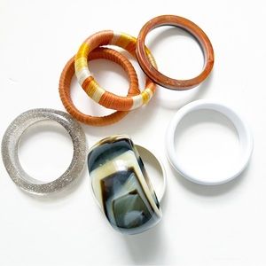 Mixed lot acrylic bangle bracelets hippie glitter retro jewelry